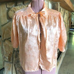 Vintage 1930s Coral Pink Satin Acetate Negligee Capelet Top Night Jacket
